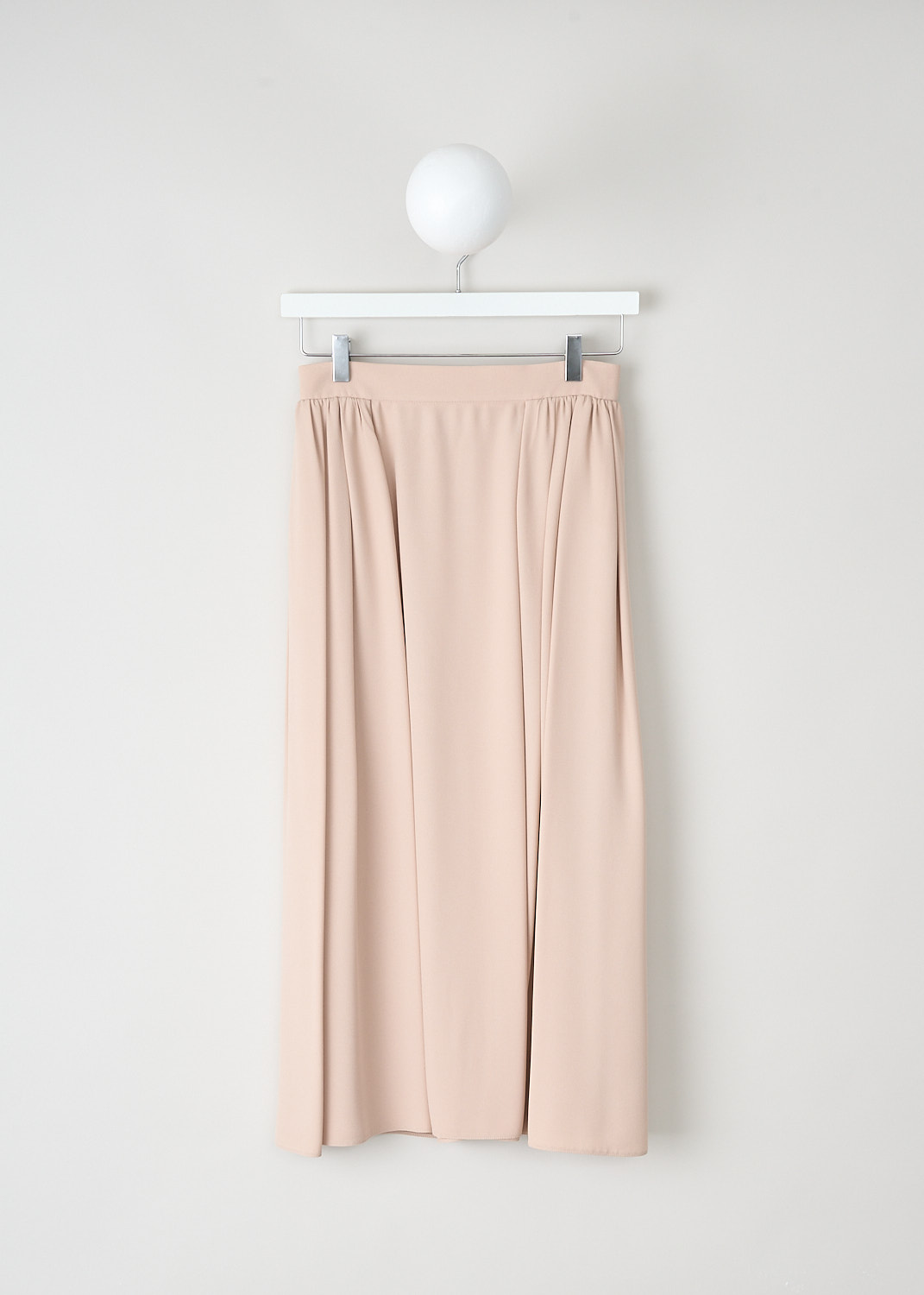 Prada, Dusky pink pleated midi skirt, S2Y_SABLE_RASO_P149S_F0236_CIPRIA, Pink, Front, This dusky pink pleated midi skirt has a concealed clasp-and-zip closure in the back.
