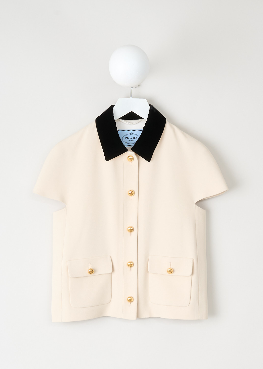 Prada Beige short-sleeve jacket with velvet collar at Kiki's Stocksale
