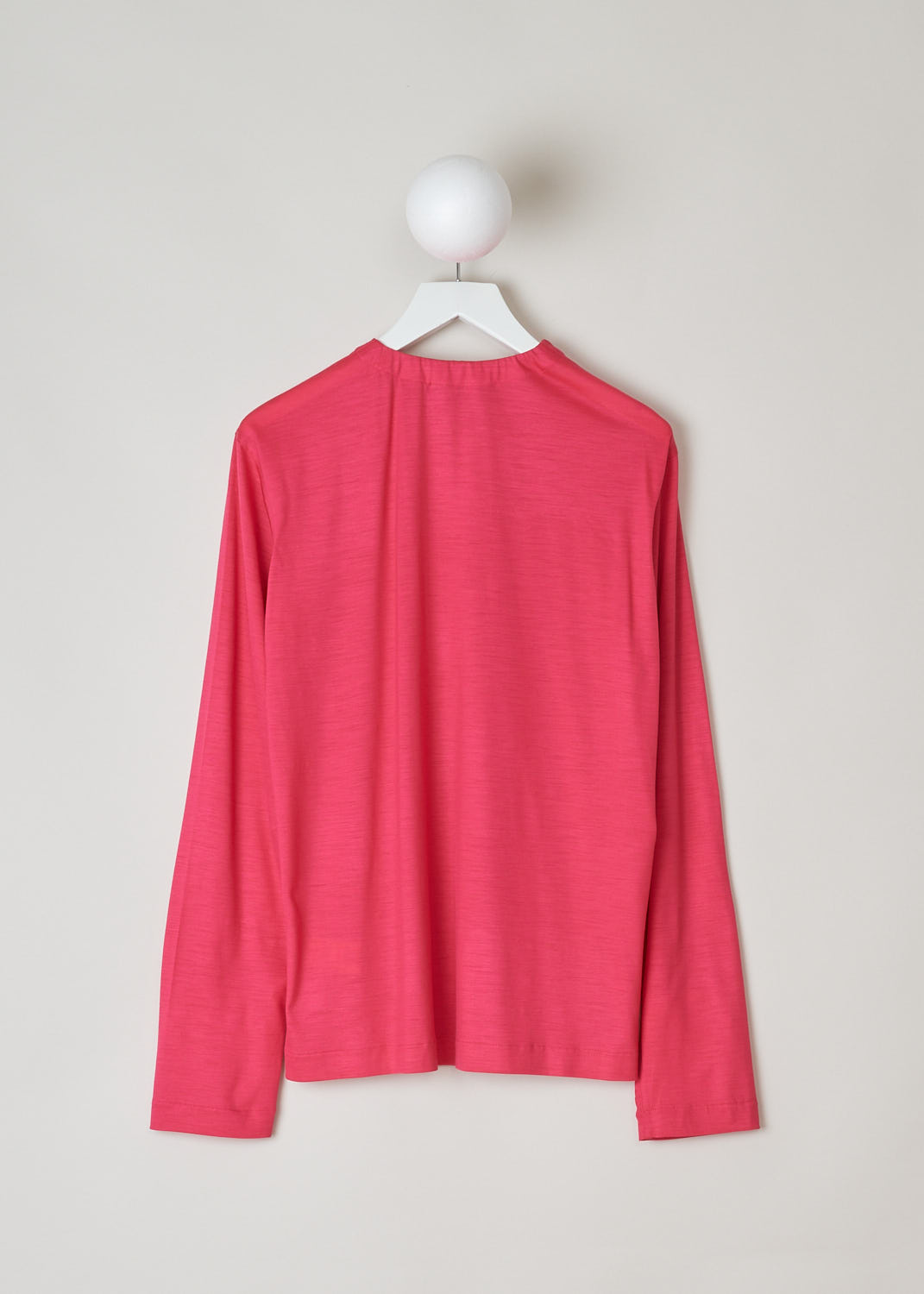 SOFIE Dâ€™HOORE, LONG SLEEVE FUCHSIA TOP, BRIANNA_WOJE_FUCHSIA, Pink, Back, This fuchsia colored top features a gathered elasticated neckline. The long sleeve top drapes the bodice, creating a relaxed fit. 
