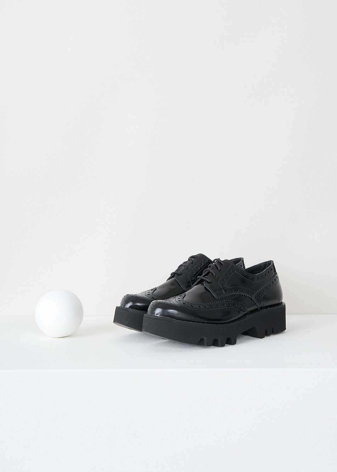 Sofie d'Hoore, Flores brogues in black, W24_FLORES_LVATO_02_BLACK, Black, Front, These black leather Flores brogues have a lace closure and an almond toe. These shoes have decorative perforations throughout. 
