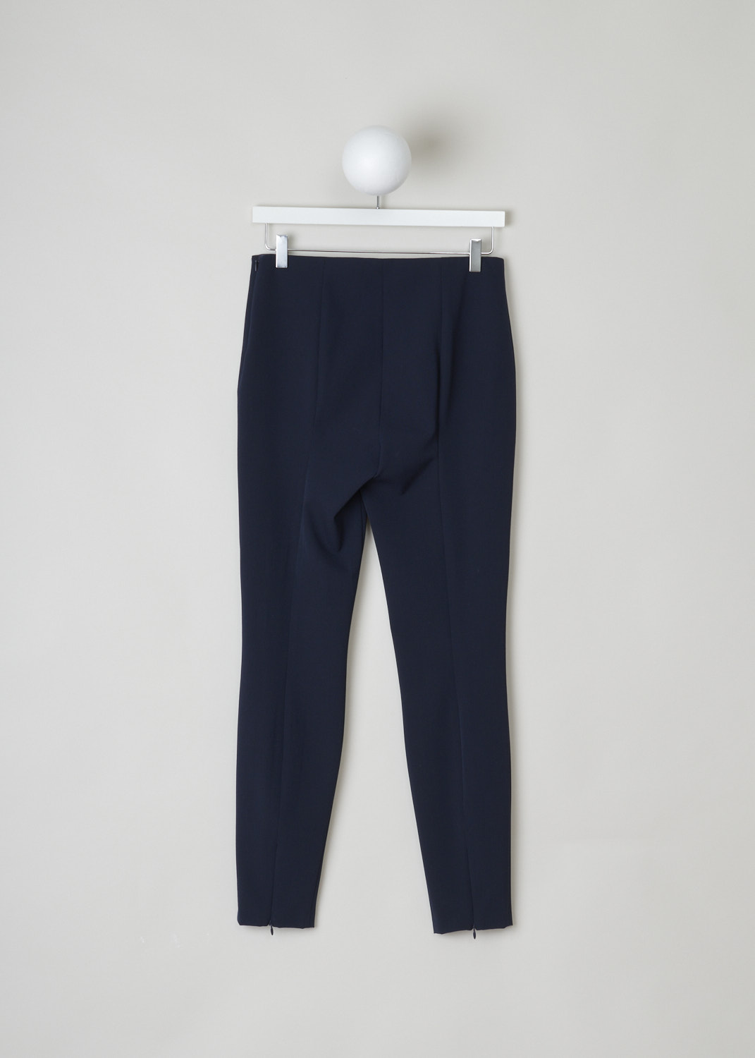 The row, Midnight blue straight pants, losso_pant_4232WI_223_midnight_blue, blue, back, This midnight blue straight pants, know for its modesty, comes without waistband, belt loops or pockets. Featuring a slim fit, zipper on the side seam for closure and instead of a pleat decorating the pants this model has a seam running down the pants. 
