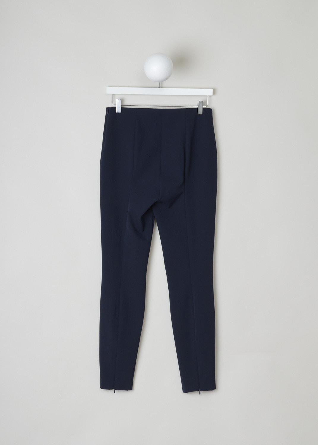 The Row, Midnight blue Losso pants, losso_pant_4232WI_223_midnight_blue, Blue, Back, These mid-rise midnight blue Losso pants don't have a pronounced waistband. They have a slim fit with a concealed zipper in the side seam. The tapered pant legs have pressed centre creases. 
