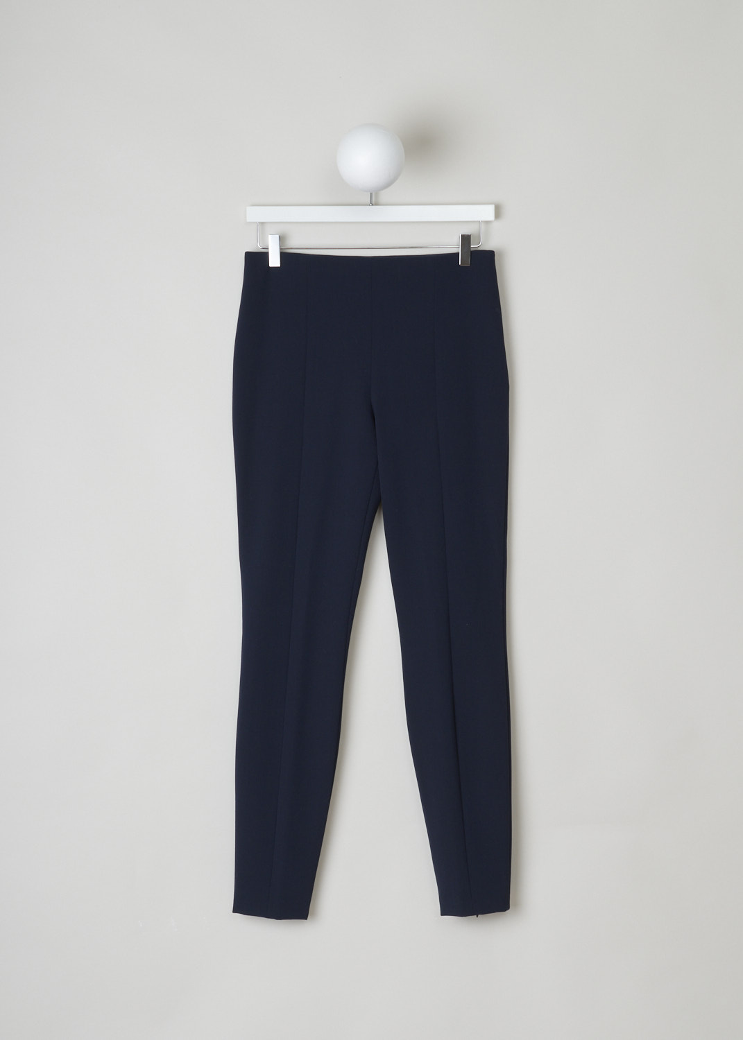 The row, Midnight blue straight pants, losso_pant_4232WI_223_midnight_blue, blue, front, This midnight blue straight pants, know for its modesty, comes without waistband, belt loops or pockets. Featuring a slim fit, zipper on the side seam for closure and instead of a pleat decorating the pants this model has a seam running down the pants. 