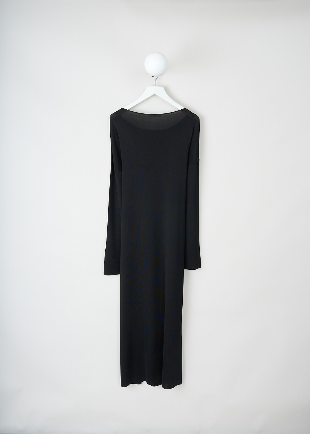 The Row, Black maxi Stephie dress, STEPHIE_DRESS_7071_Y328_BLACK, Black, Back, This black stretch-jersey Stephie maxi dress has an oversized silhouette with a boat neckline, dropped shoulders and extra long sleeves. 
