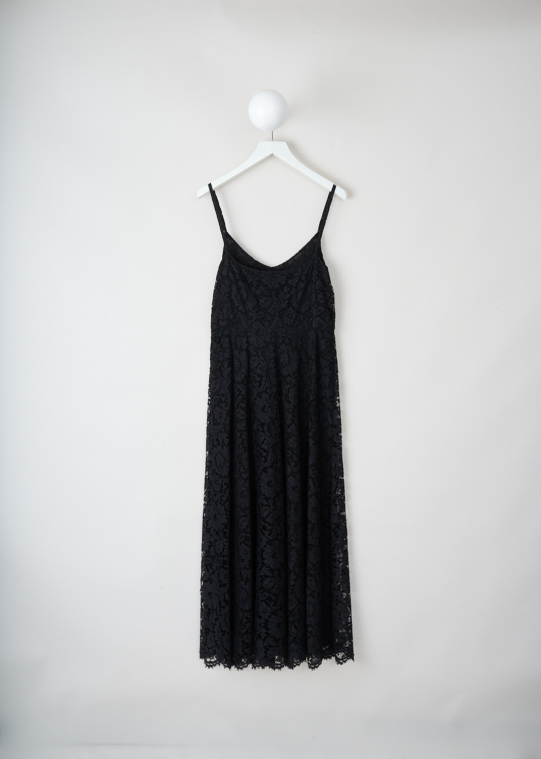 Black Valentino lace strappy maxi dress with V-neckline and empire waist seam