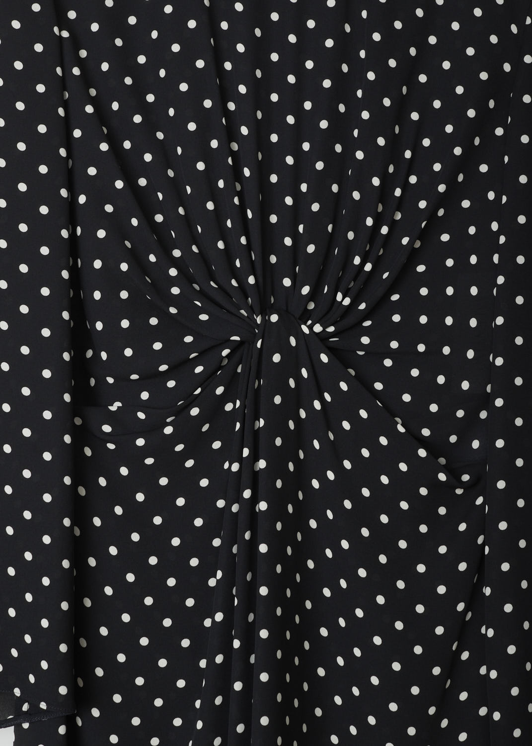 VALENTINO, SILK POLKA DOT MIDI DRESS, UB3VASO65LN_0NA, Black, Print, Detail, This silk dress in a classic black-and-white polka dot print. This dress has a high round neckline and long sleeves. A concealed zipper can be found in the back. The dress has an elegant knotted detail across the front. 